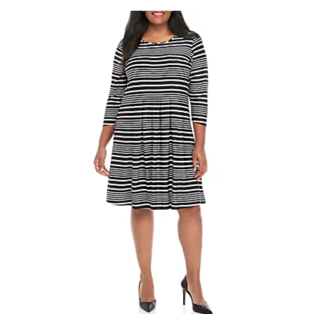 Kim Rogers Plus Size 3/4 Sleeve Stripe Dre…